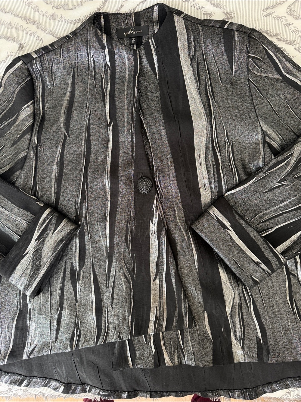 Yushi  USA Black and Silver Metallic Dressy blazer one button decorated